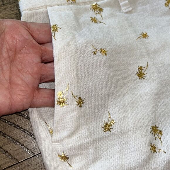 Chic & Polished 🏝️Gold Embossed Palm Tree 🌴 Cotton Shorts 🩳 🌴 2 Pockets - Picture 8 of 17
